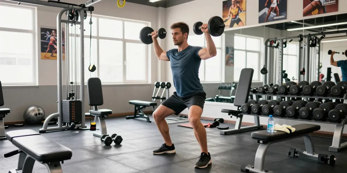 Unique Pharma Steroïden Winkel met sporter die gewichten tilt in moderne gym
