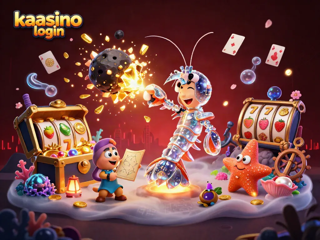Engage with action in kaasino login, featuring a galactic samurai shrimp and vibrant casino elements.