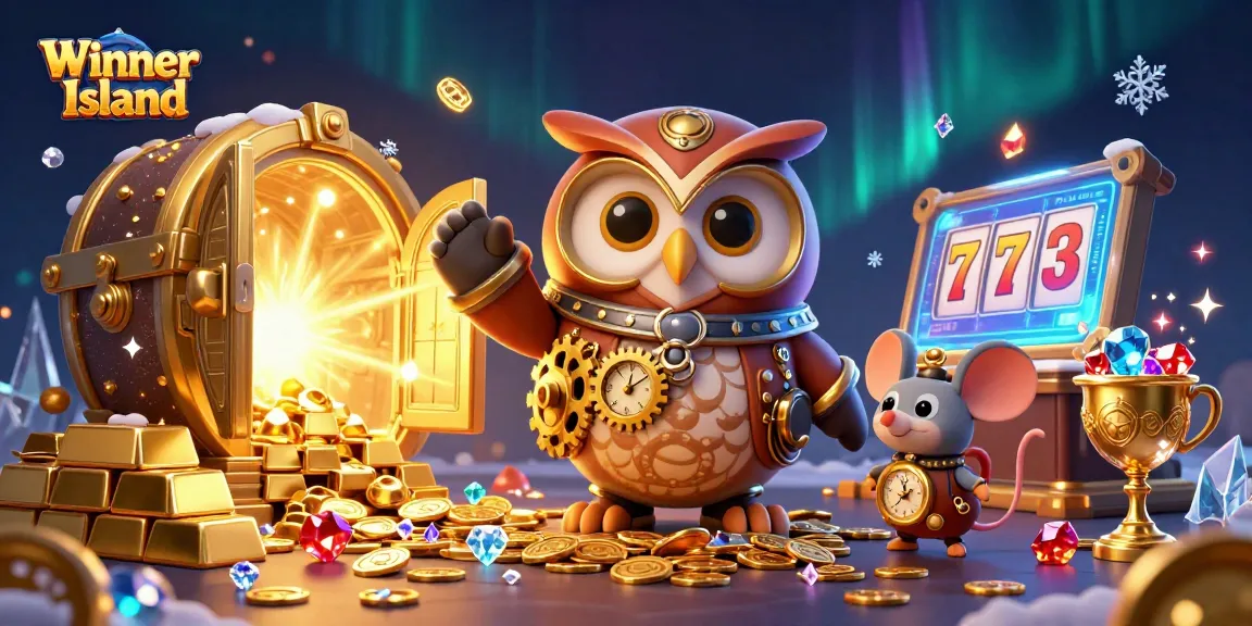 Experience the excitement of Winner Island with a lively casino scene full of treasures and game elements.