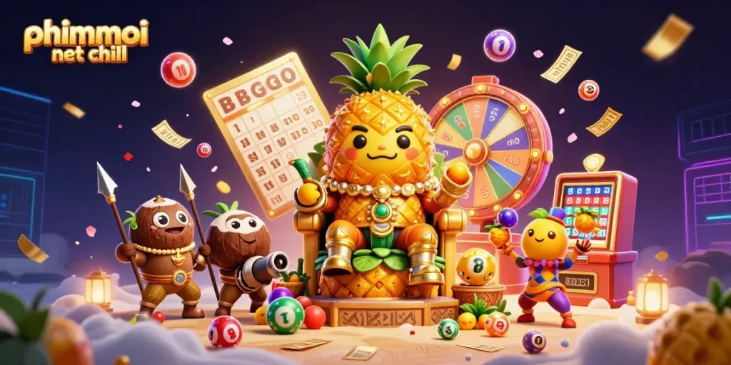 Experience the thrill of phimmoi net chill with a vibrant casino scene featuring a tropical king and dynamic game elements.